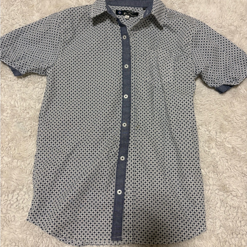 Boys  Black and White Patterned Short Sleeve Shirt 12 L